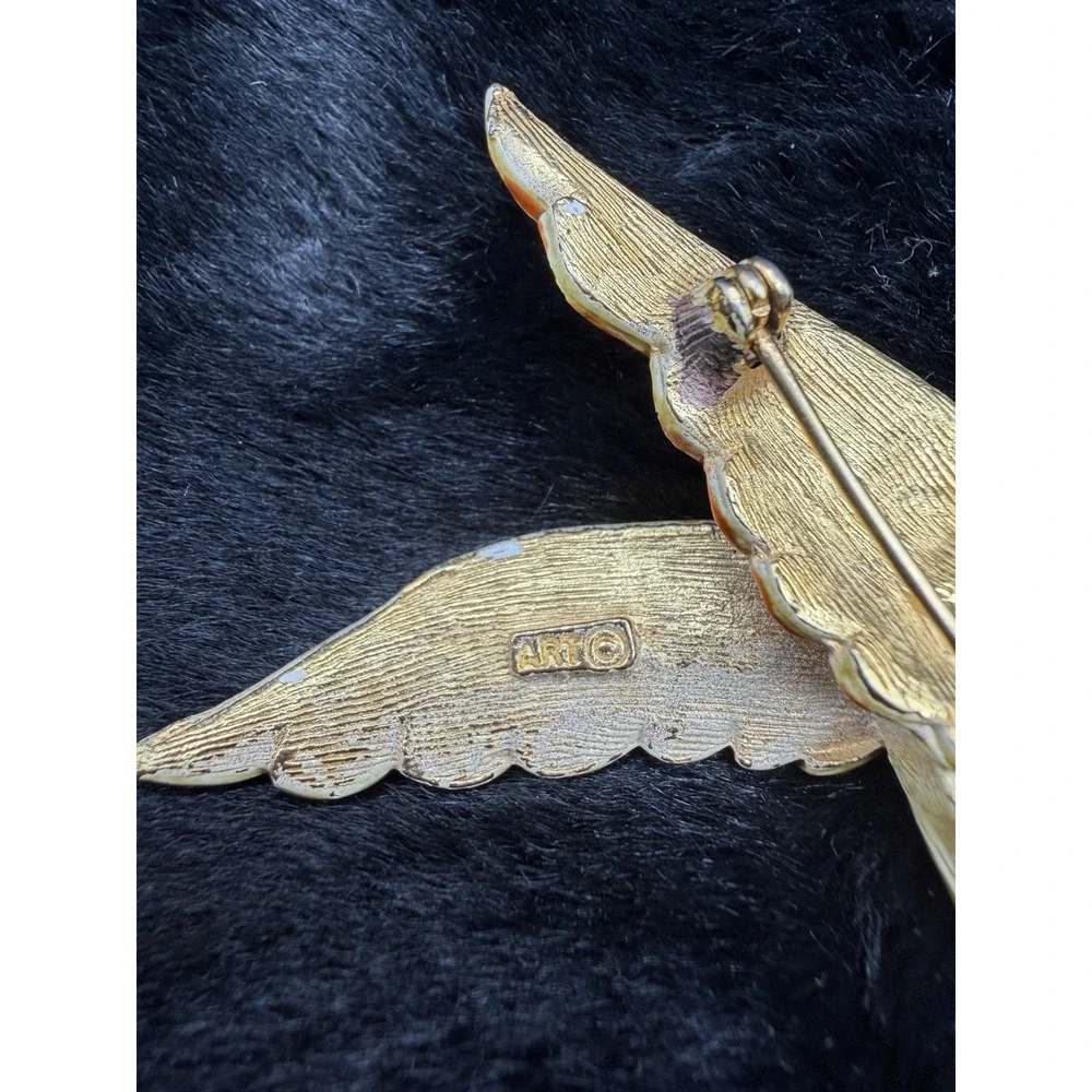 Vintage Arthur Pepper ART Brooch Pin Flying Eagle Bird Enameled Gold Tone Signed